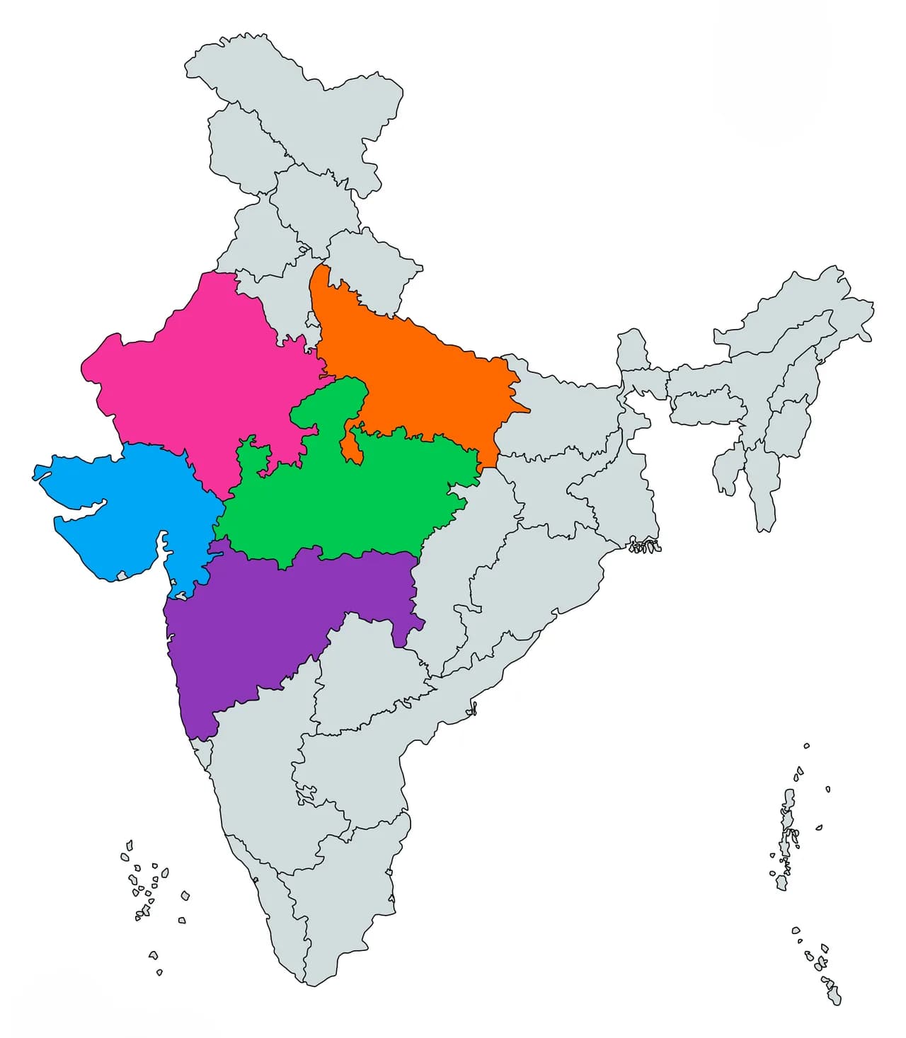 Map showing Sparsh Packaging supply coverage across western and central India
